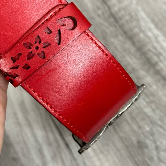Guido Angeloni Red Leather Belt Statement Buckle Made in Italy Medium - Picture 7 of 10